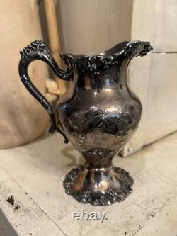Vintage or Antique EGW & S Hand Chased Victorian Silver Plate Tea Set Ornate