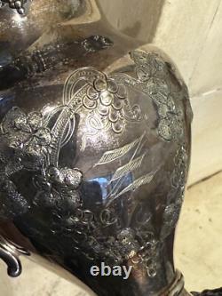 Vintage or Antique EGW & S Hand Chased Victorian Silver Plate Tea Set Ornate