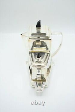 Vintage silver plated Art Deco style three piece tea set in tray by James Deakin