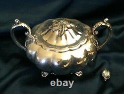 Vtg 30s OLD ENGLISH MELON Silverplate 4-Pc Coffee Tea SetOneida Community Plate
