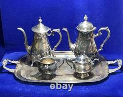 Vtg 5 Pc Sheridan Baroque Silver Plate Tray Tea Coffee Serving Set Leonard 18x14