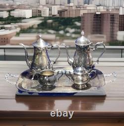 Vtg 5 Pc Sheridan Baroque Silver Plate Tray Tea Coffee Serving Set Leonard 18x14
