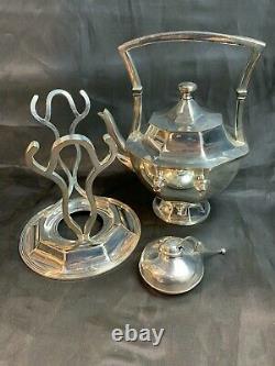 Vtg. Barbour Silver Co Tea Pot With Warmer Stand Simple Elegant Design! 66