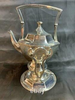 Vtg. Barbour Silver Co Tea Pot With Warmer Stand Simple Elegant Design! 66