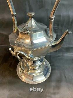 Vtg. Barbour Silver Co Tea Pot With Warmer Stand Simple Elegant Design! 66