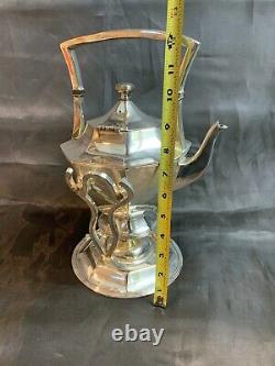 Vtg. Barbour Silver Co Tea Pot With Warmer Stand Simple Elegant Design! 66
