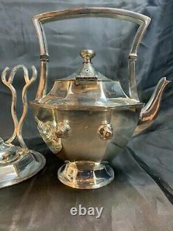 Vtg. Barbour Silver Co Tea Pot With Warmer Stand Simple Elegant Design! 66