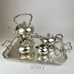 Vtg Barker Ellis Silver Plate Coffee & Tea Service Complete Set with Tray England