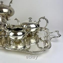 Vtg Barker Ellis Silver Plate Coffee & Tea Service Complete Set with Tray England