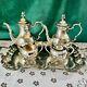 Vtg English Silver Mfg Corp Footed Tea & Coffee Plated 5 Piece Set With Tray