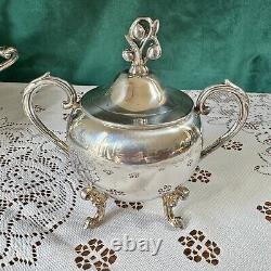 Vtg English Silver MFG Corp Footed Tea & Coffee Plated 5 Piece Set With Tray