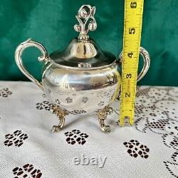 Vtg English Silver MFG Corp Footed Tea & Coffee Plated 5 Piece Set With Tray