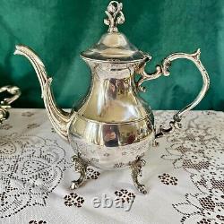 Vtg English Silver MFG Corp Footed Tea & Coffee Plated 5 Piece Set With Tray