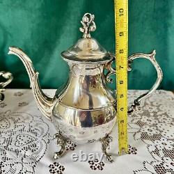 Vtg English Silver MFG Corp Footed Tea & Coffee Plated 5 Piece Set With Tray
