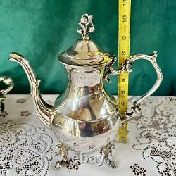 Vtg English Silver MFG Corp Footed Tea & Coffee Plated 5 Piece Set With Tray