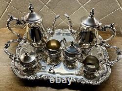Vtg F B Rogers Ornate Silver Plate Seven Piece Coffee and Tea Service