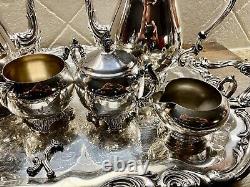 Vtg F B Rogers Ornate Silver Plate Seven Piece Coffee and Tea Service