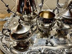Vtg F B Rogers Ornate Silver Plate Seven Piece Coffee and Tea Service