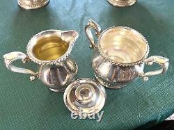 Vtg Gorham Epns Silver Plate Teapot Coffee Pot Set W Sugar Creamer, Spoon Holdr