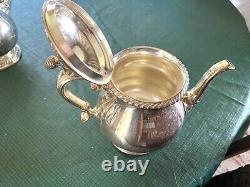 Vtg Gorham Epns Silver Plate Teapot Coffee Pot Set W Sugar Creamer, Spoon Holdr