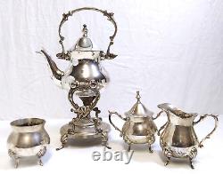 Vtg INTERNATIONAL SILVER CO Silver Plated Tea Serving Set Tilt Teapot withBurner