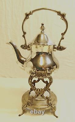 Vtg INTERNATIONAL SILVER CO Silver Plated Tea Serving Set Tilt Teapot withBurner