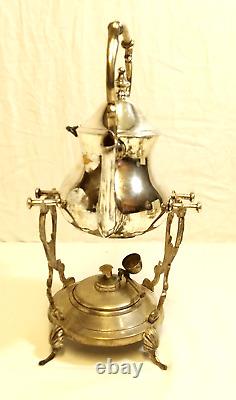 Vtg INTERNATIONAL SILVER CO Silver Plated Tea Serving Set Tilt Teapot withBurner