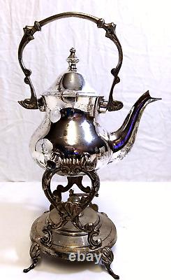 Vtg INTERNATIONAL SILVER CO Silver Plated Tea Serving Set Tilt Teapot withBurner