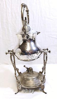 Vtg INTERNATIONAL SILVER CO Silver Plated Tea Serving Set Tilt Teapot withBurner