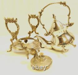 Vtg INTERNATIONAL SILVER CO Silver Plated Tea Serving Set Tilt Teapot withBurner