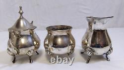 Vtg INTERNATIONAL SILVER CO Silver Plated Tea Serving Set Tilt Teapot withBurner