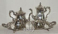 Vtg Leonard Silver Plate 5 Piece Coffee/Tea Set, Creamer, Sugar withFooted Tray