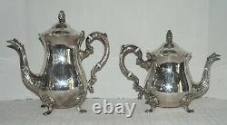 Vtg Leonard Silver Plate 5 Piece Coffee/Tea Set, Creamer, Sugar withFooted Tray