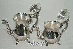 Vtg Leonard Silver Plate 5 Piece Coffee/Tea Set, Creamer, Sugar withFooted Tray