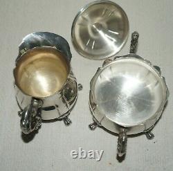 Vtg Leonard Silver Plate 5 Piece Coffee/Tea Set, Creamer, Sugar withFooted Tray