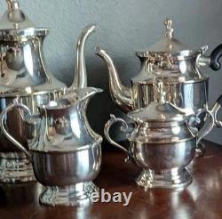 Vtg Leonard Silver Plate Tea Coffee Set 4 Piece Service Sugar Creamer MCM