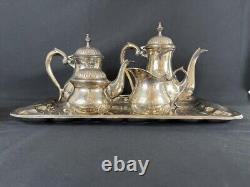 Vtg Oneida Du Maurier 5 pc Coffee Tea Service Set Silverplate Hollowware withTray
