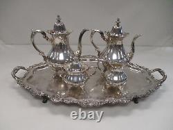 WALLACE 1200 STERLING SILVER ROSE COFFEE TEA SUGAR CREAMER With TRAY (5) PIECES