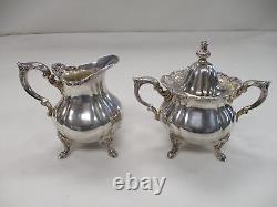 WALLACE 1200 STERLING SILVER ROSE COFFEE TEA SUGAR CREAMER With TRAY (5) PIECES