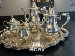 WALLACE BAROQUE Silverplate Tea Coffee Set and LARGE tray