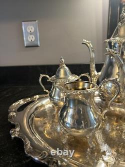 WALLACE BAROQUE Silverplate Tea Coffee Set and LARGE tray