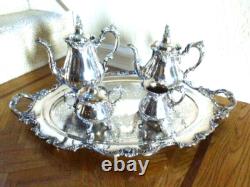 WALLACE BAROQUE Silverplate Tea Coffee Set and LARGE tray