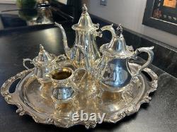 WALLACE BAROQUE Silverplate Tea Coffee Set and LARGE tray