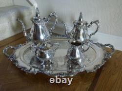 WALLACE BAROQUE Silverplate Tea Coffee Set and LARGE tray