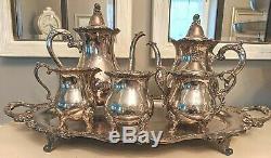 WALLACE ROYAL ROSE SILVERPLATE TEA SET Coffee Pot Teapot Sugar Cream WASTE BOWL