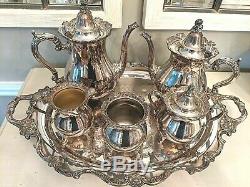 WALLACE ROYAL ROSE SILVERPLATE TEA SET Coffee Pot Teapot Sugar Cream WASTE BOWL