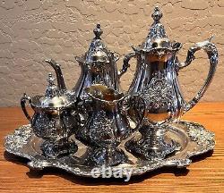 WALLACE Silver Plate 5 Piece Coffee Tea Service withTray By Christopher Wren