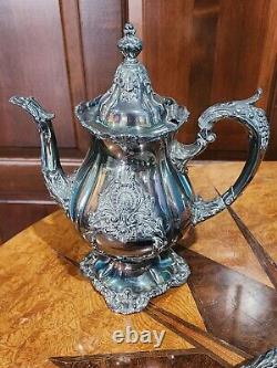 WALLACE Silver Plate 6 Piece Coffee Tea Service withTray By Christopher Wren