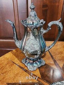 WALLACE Silver Plate 6 Piece Coffee Tea Service withTray By Christopher Wren