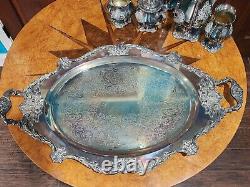 WALLACE Silver Plate 6 Piece Coffee Tea Service withTray By Christopher Wren